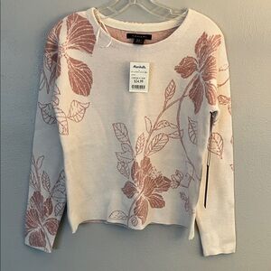 Tahari Cream and Pink Floral Sweater